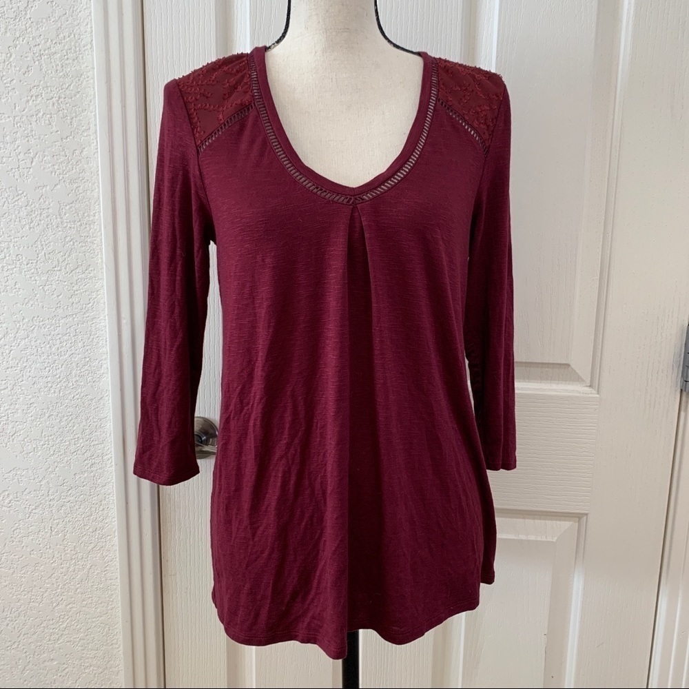 ANTHROPOLOGIE NWT Wine 3/4 Sleeve Top Small Blouse
